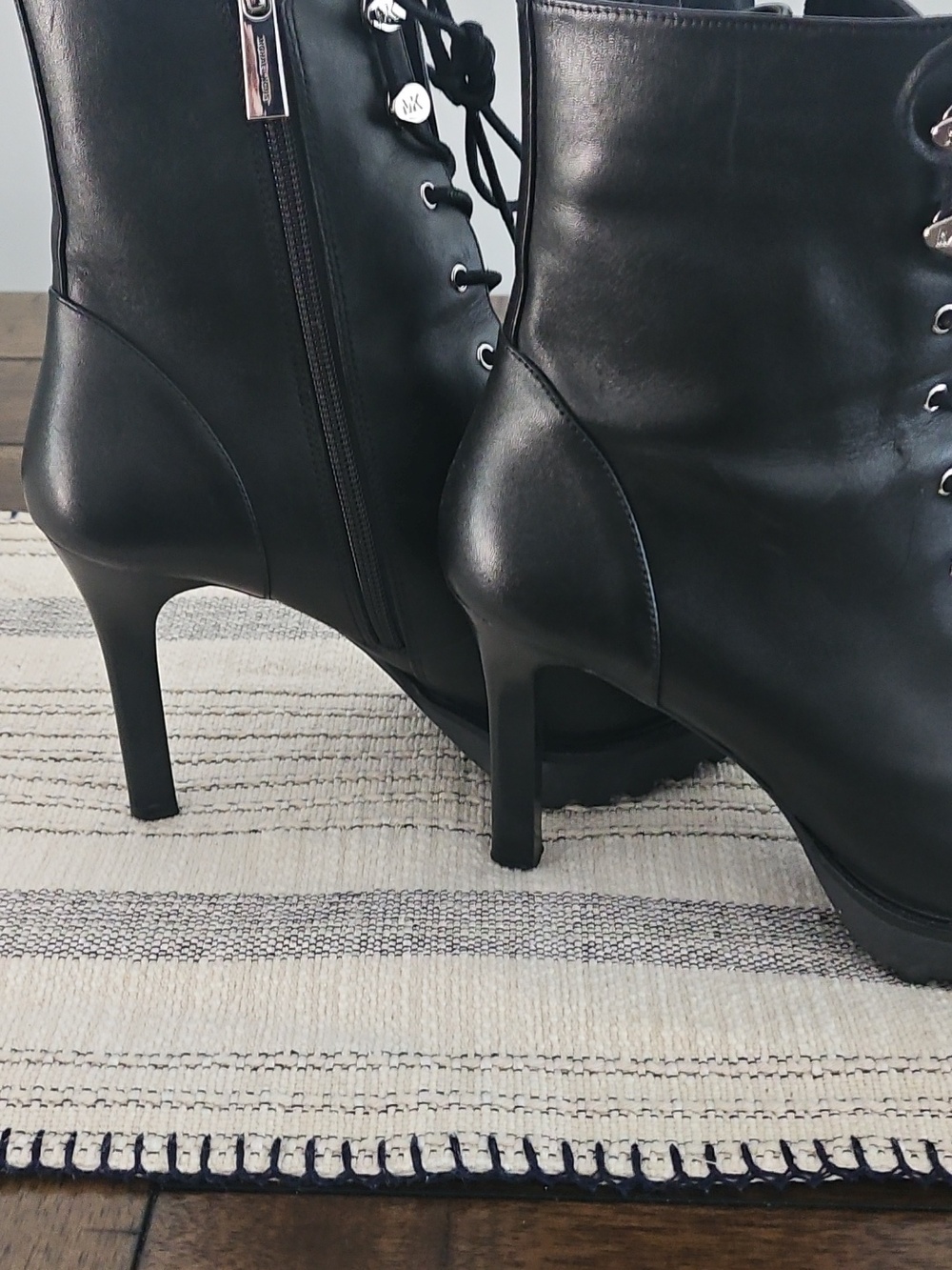Michael Kors Black Lace-Up Leather Ankle Boots - Picture 7 of 7